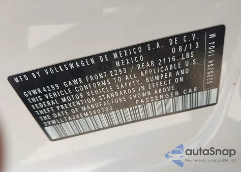 2014 Volkswagen Jetta 2.0L Tdi from USA, damaged, VIN 3VWLL7AJ4EM360703